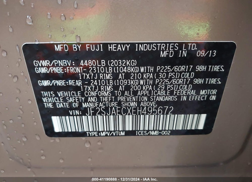 2014 SUBARU FORESTER 2.5I PREMIUM VIN: JF2SJAECXEH495672