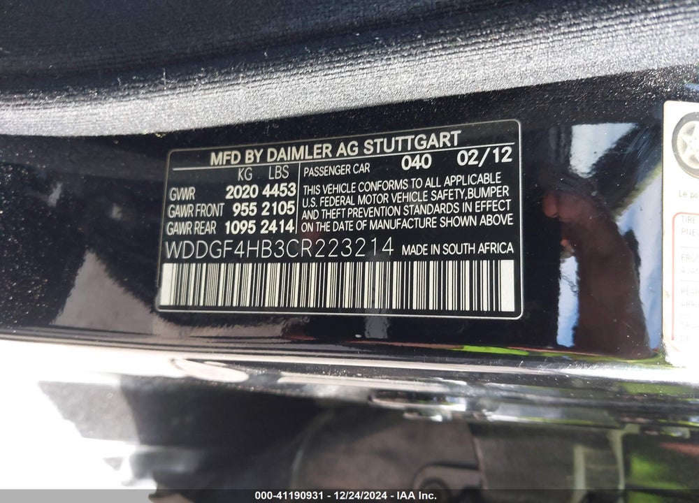 2012 MERCEDES-BENZ C 250 LUXURY/SPORT VIN: WDDGF4HB3CR223214
