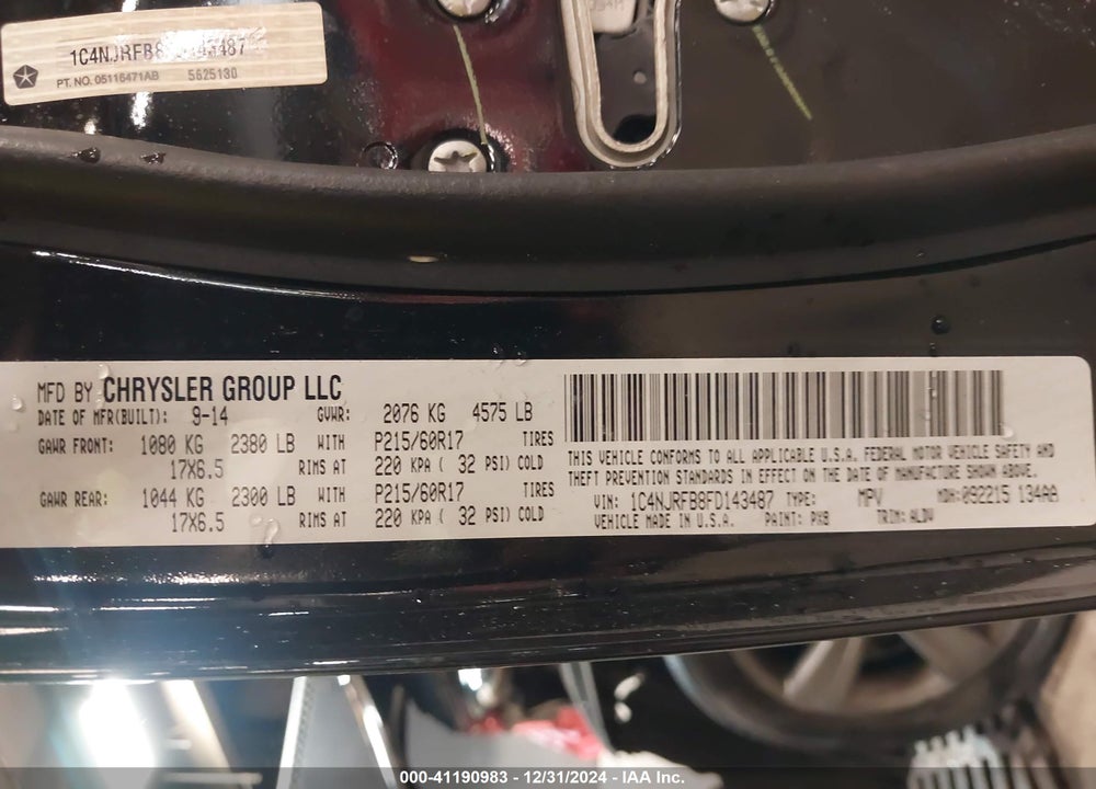 2015 JEEP PATRIOT HIGH ALTITUDE EDITION VIN: 1C4NJRFB8FD143487
