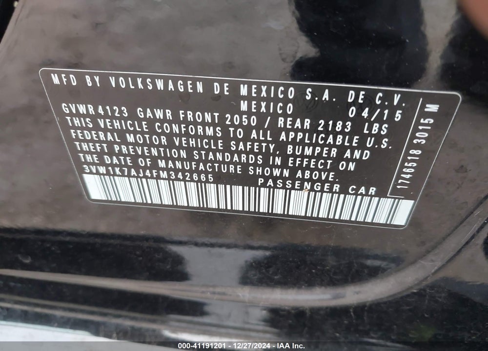 2015 VOLKSWAGEN JETTA 2.0L S VIN: 3VW1K7AJ4FM342665