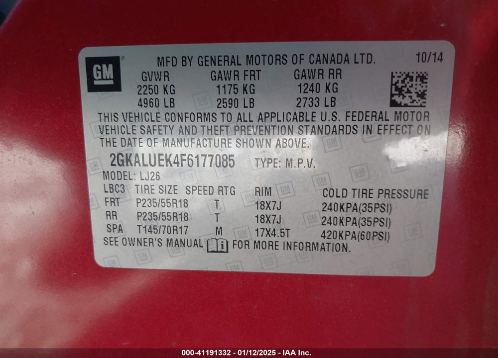 2015 GMC TERRAIN DENALI VIN: 2GKALUEK4F6177085