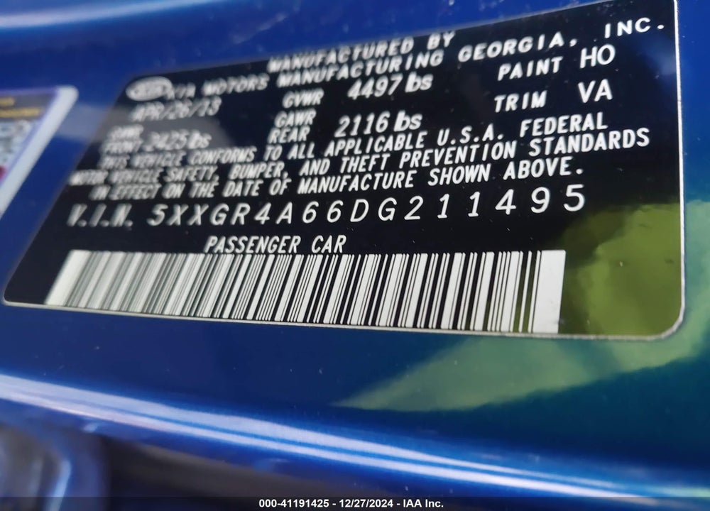 2013 KIA OPTIMA SX VIN: 5XXGR4A66DG211495