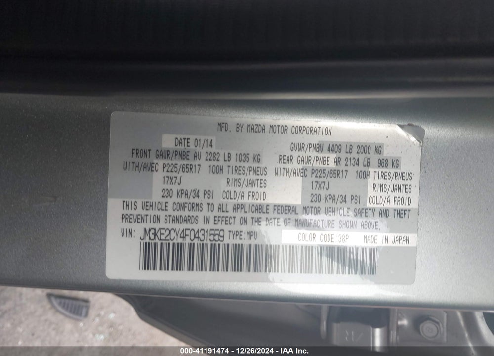 2015 MAZDA CX-5 TOURING VIN: JM3KE2CY4F0431559