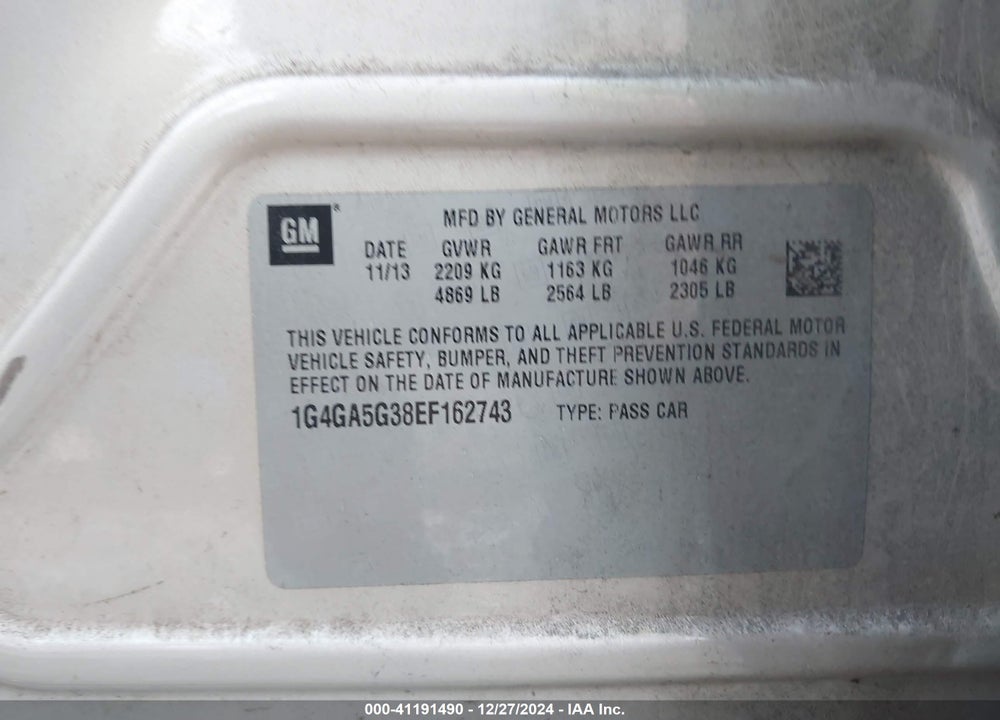 2014 BUICK LACROSSE VIN: 1G4GA5G38EF162743