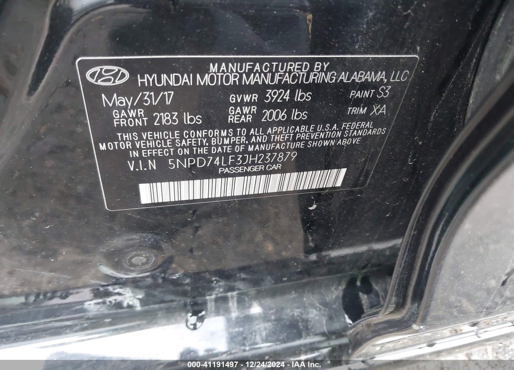2018 HYUNDAI ELANTRA SE VIN: 5NPD74LF3JH237879