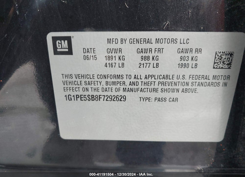 2015 CHEVROLET CRUZE 2LT AUTO VIN: 1G1PE5SB8F7292629