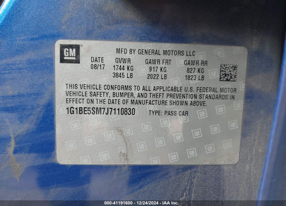 2018 CHEVROLET CRUZE VIN: 1G1BE5SM7J7110830