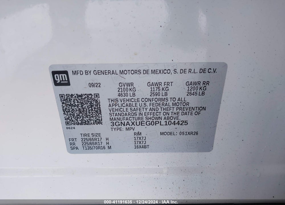 2023 CHEVROLET EQUINOX AWD LT VIN: 3GNAXUEG0PL104425
