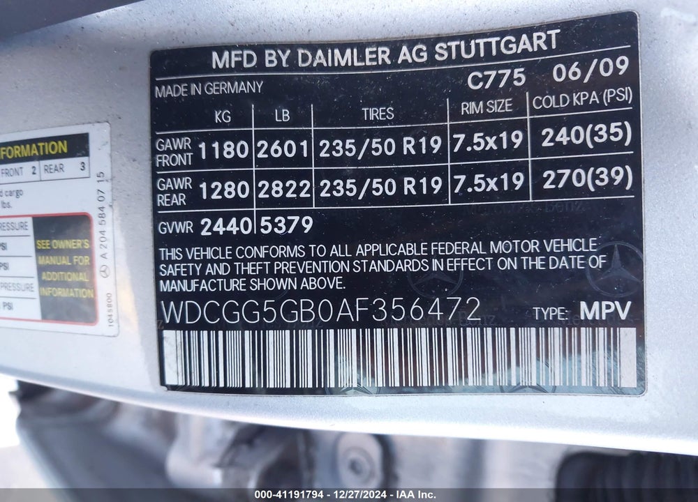 2010 MERCEDES-BENZ GLK-CLASS GLK 350 VIN: WDCGG5GB0AF356472