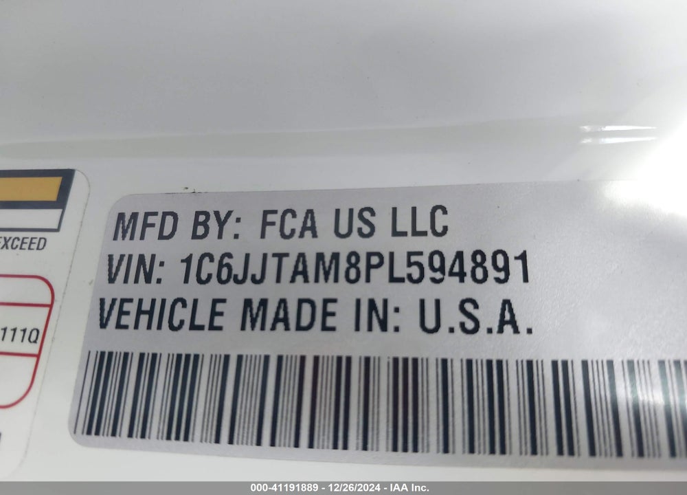 2023 JEEP GLADIATOR VIN: 1C6JJTAM8PL594891