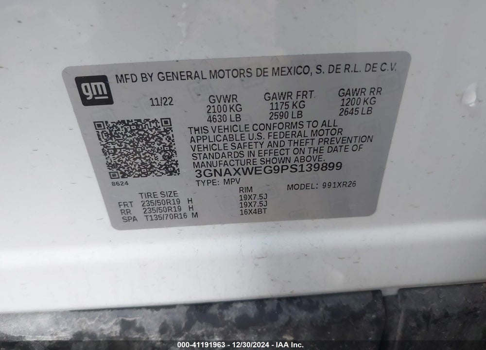 2023 CHEVROLET EQUINOX AWD RS VIN: 3GNAXWEG9PS139899