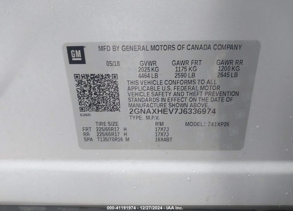 2018 CHEVROLET EQUINOX LS VIN: 2GNAXHEV7J6336974