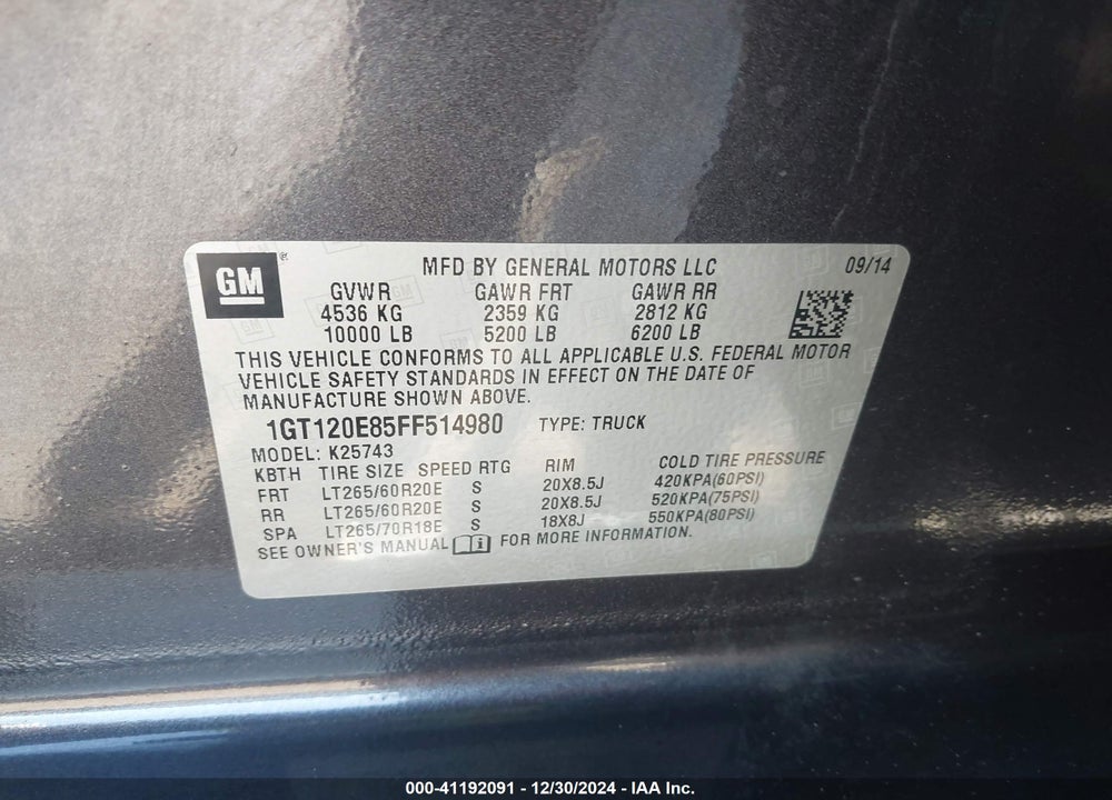 2015 GMC SIERRA 2500HD DENALI VIN: 1GT120E85FF514980