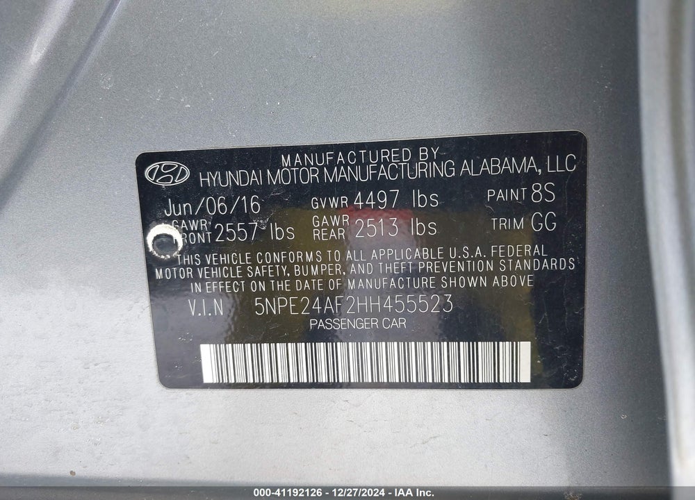 2017 HYUNDAI SONATA SE VIN: 5NPE24AF2HH455523
