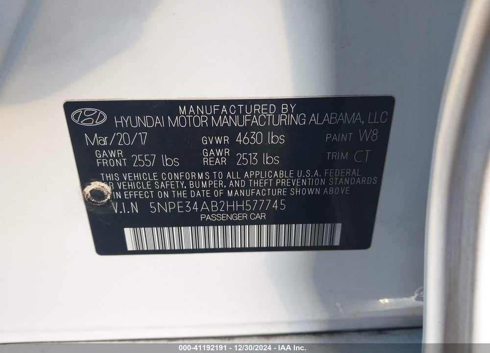 2017 HYUNDAI SONATA VIN: 5NPE34AB2HH577745