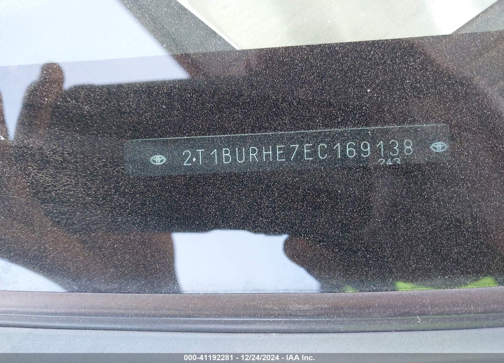 2014 TOYOTA COROLLA VIN: 2T1BURHE7EC169138