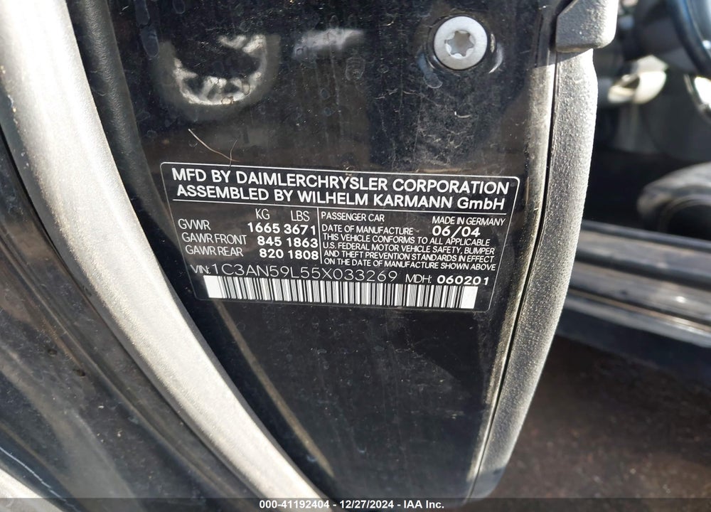 2005 CHRYSLER CROSSFIRE VIN: 1C3AN59L55X033269