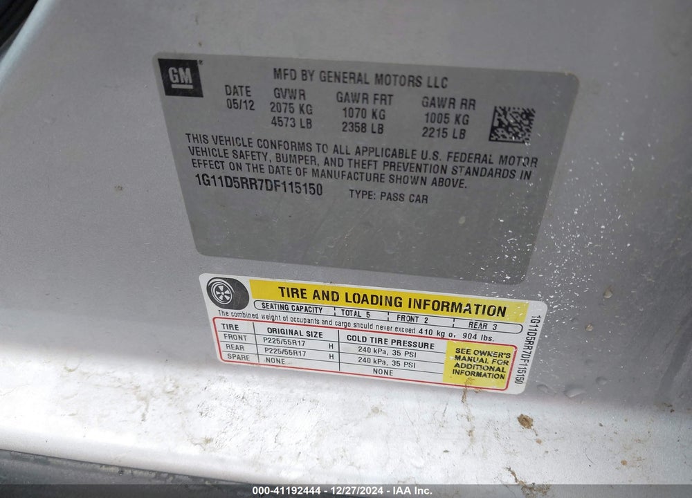 2013 CHEVROLET MALIBU VIN: 1G11D5RR7DF115150