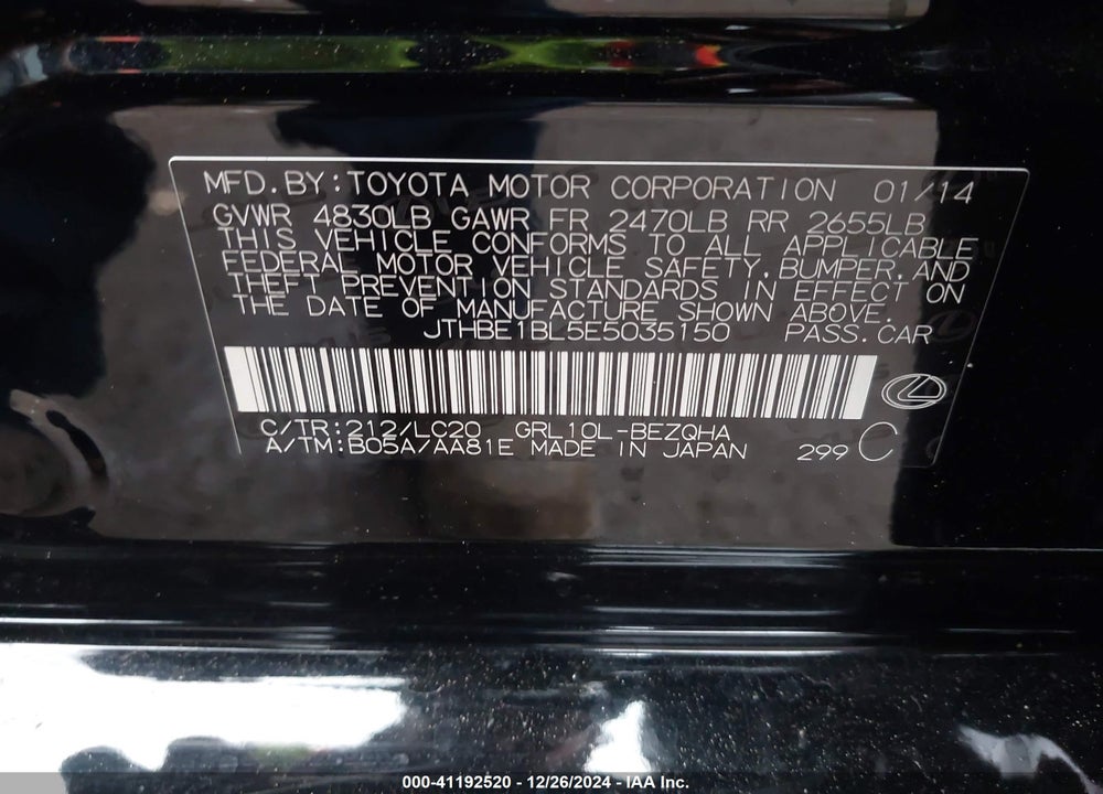 2014 LEXUS GS 350 VIN: JTHBE1BL5E5035150