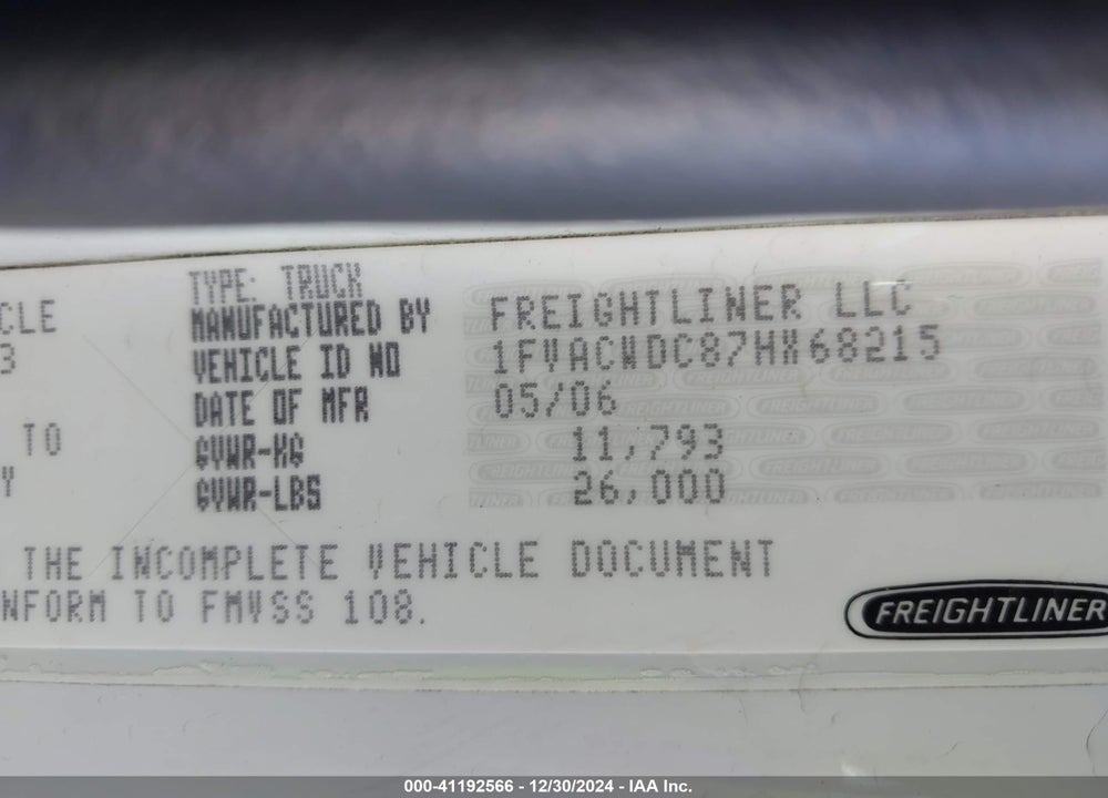 2007 FREIGHTLINER M2 106 MEDIUM DUTY VIN: 1FVACWDC87HX68215