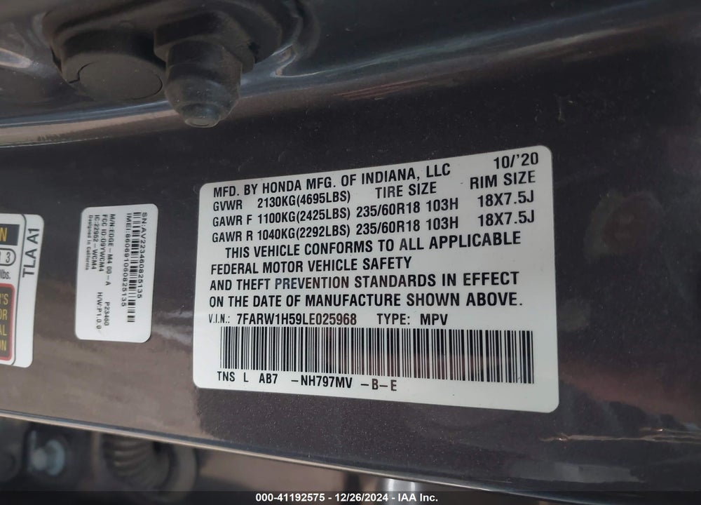 2020 HONDA CR-V 2WD EX VIN: 7FARW1H59LE025968