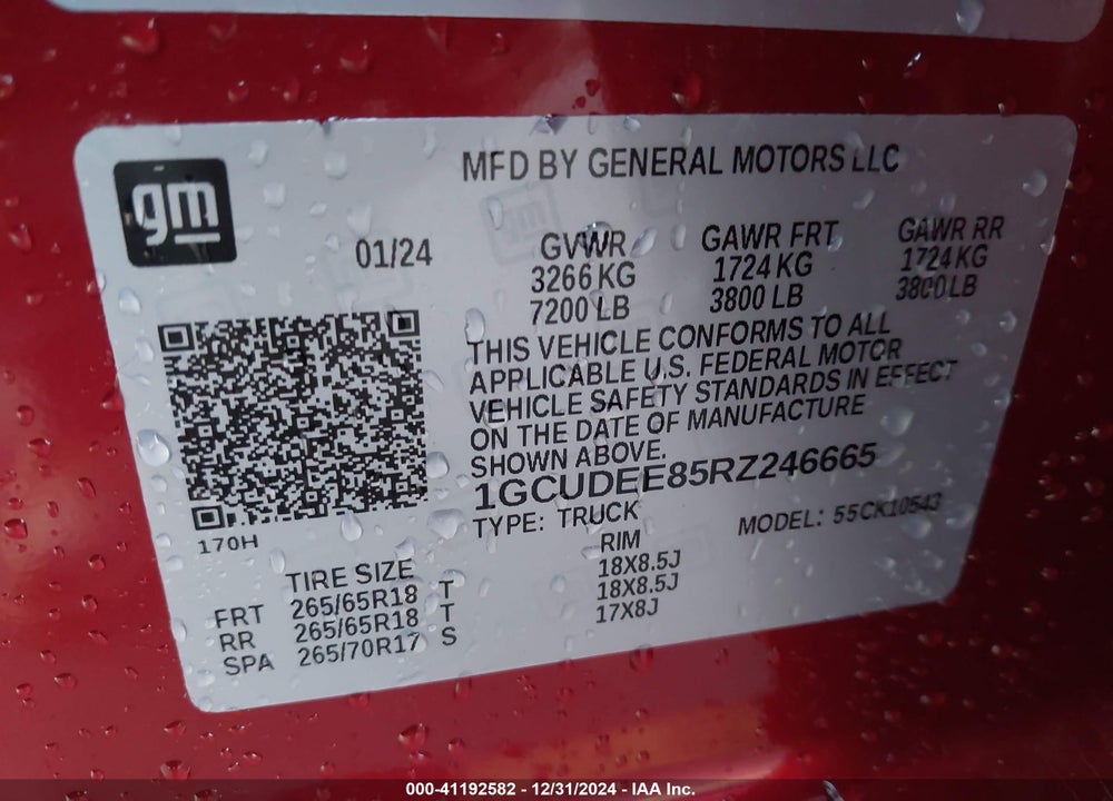 2024 CHEVROLET SILVERADO 1500 VIN: 1GCUDEE85RZ246665