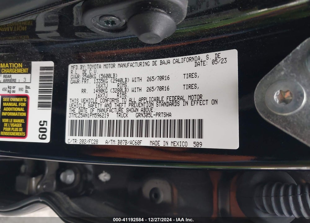 2023 TOYOTA TACOMA 4WD VIN: 3TMCZ5AN1PM596219