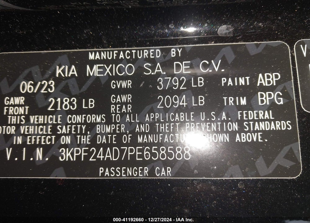 2023 KIA FORTE VIN: 3KPF24AD7PE658588