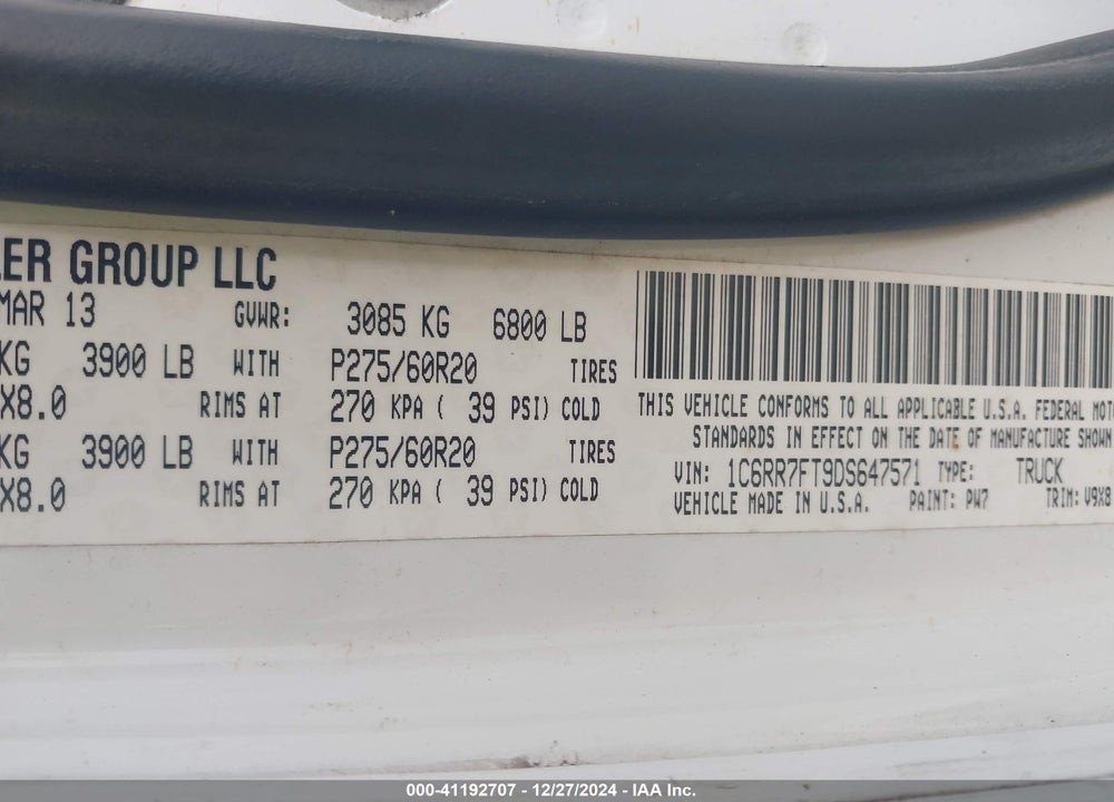 2013 RAM 1500 EXPRESS VIN: 1C6RR7FT9DS647571