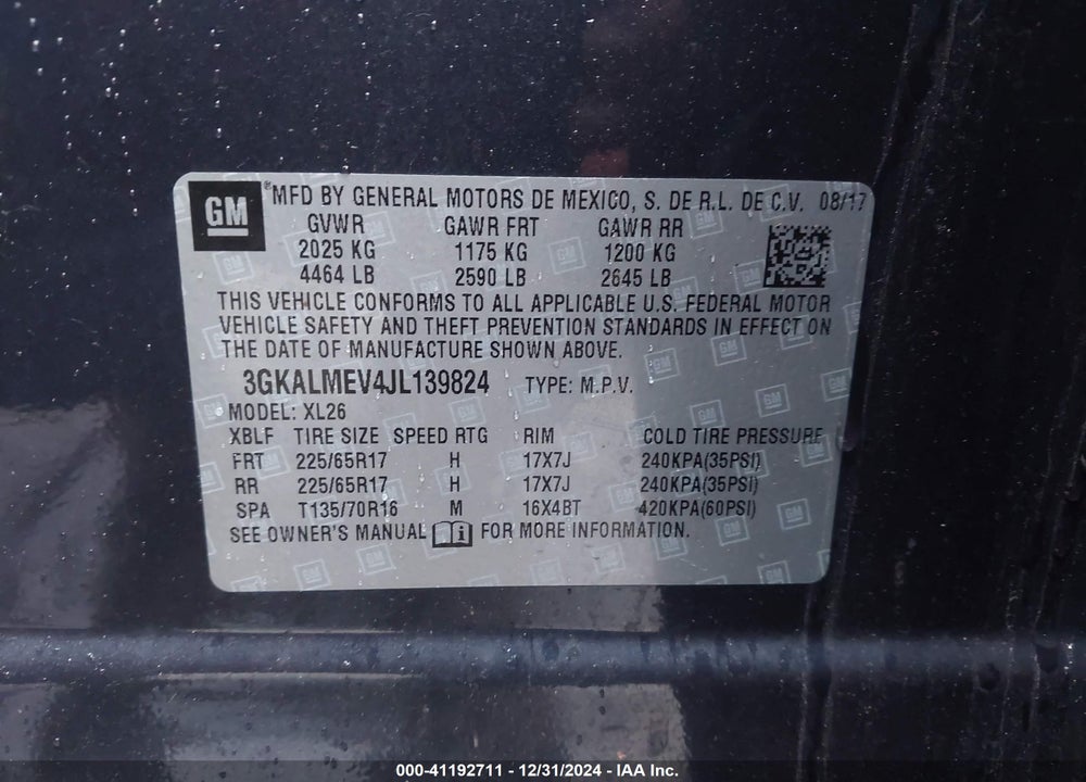 2018 GMC TERRAIN SLE VIN: 3GKALMEV4JL139824