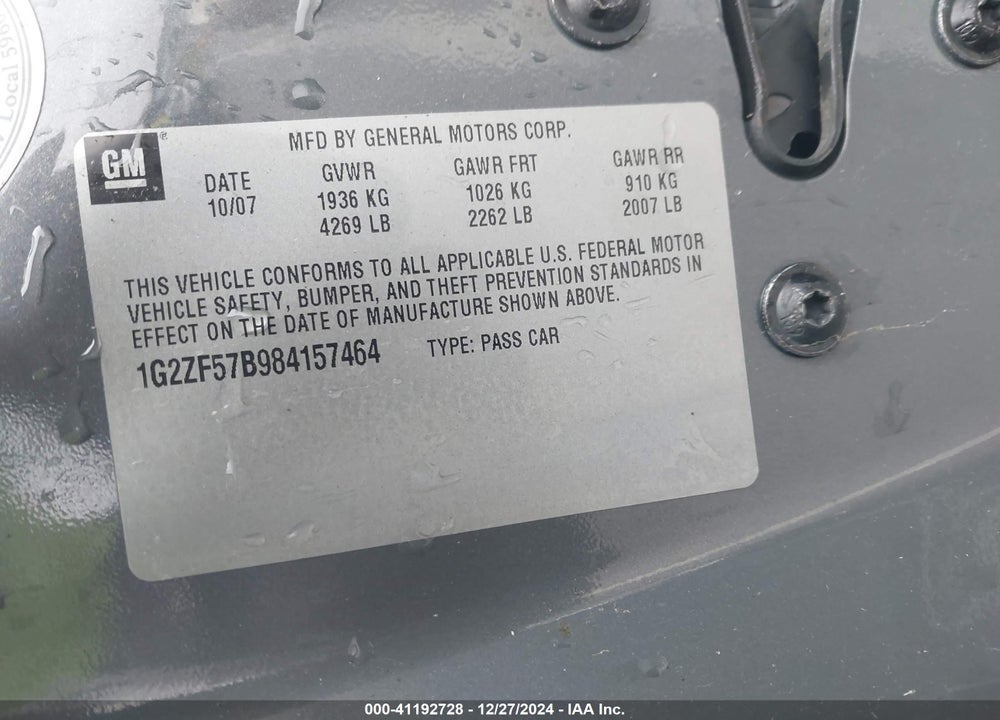 2008 PONTIAC G6 VIN: 1G2ZF57B984157464