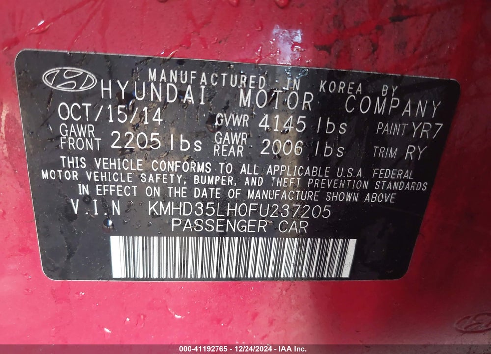 2015 HYUNDAI ELANTRA GT VIN: KMHD35LH0FU237205