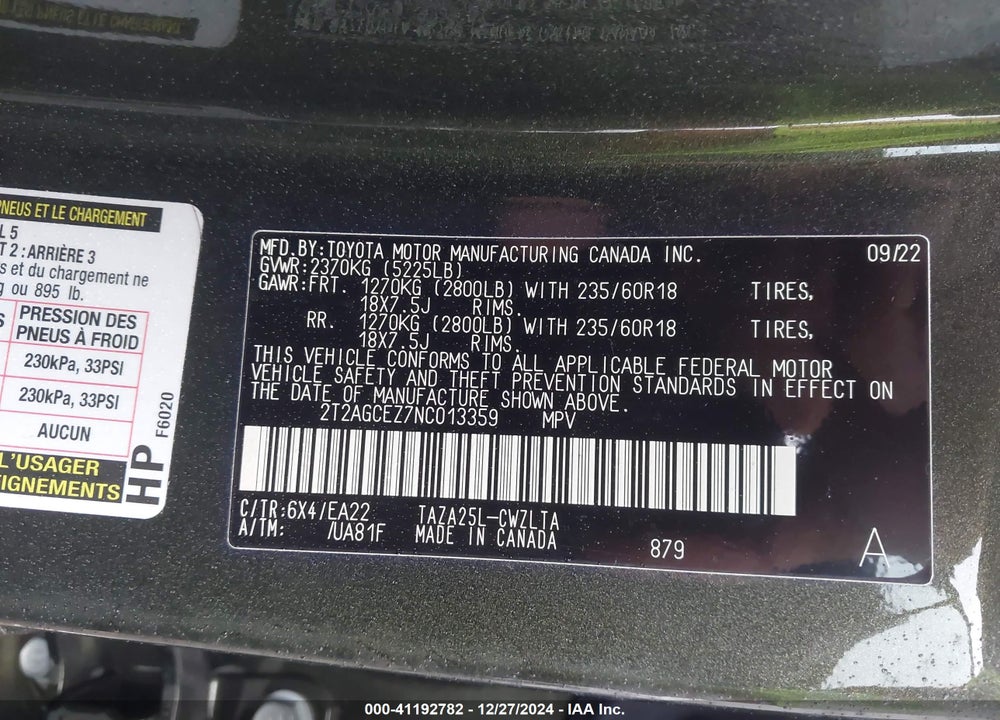 2022 LEXUS NX 350 VIN: 2T2AGCEZ7NC013359