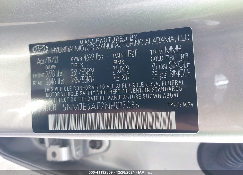 2022 HYUNDAI TUCSON LIMITED VIN: 5NMJE3AE2NH017035