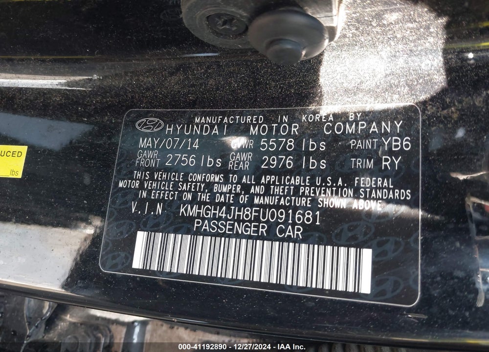 2015 HYUNDAI EQUUS VIN: KMHGH4JH8FU091681