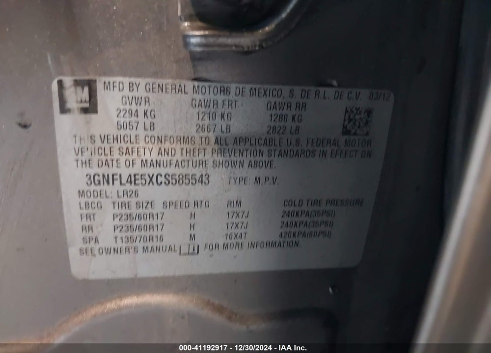 2012 CHEVROLET CAPTIVA SPORT LTZ VIN: 3GNFL4E5XCS585543