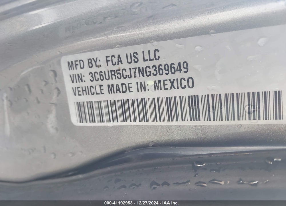 2022 RAM 2500 VIN: 3C6UR5CJ7NG369649
