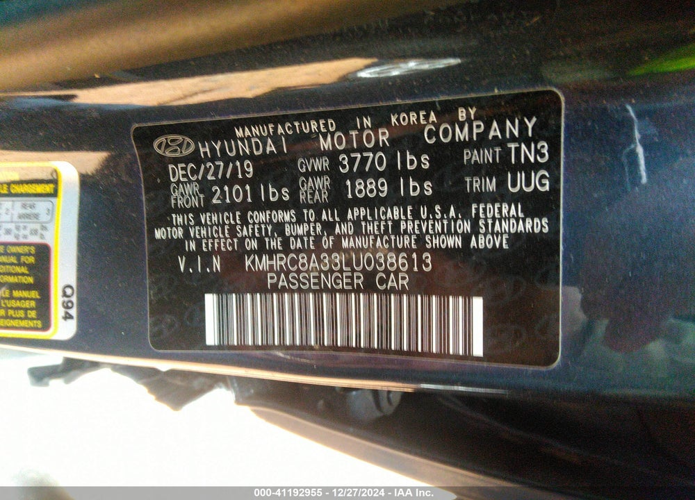 2020 HYUNDAI VENUE DENIM VIN: KMHRC8A33LU038613