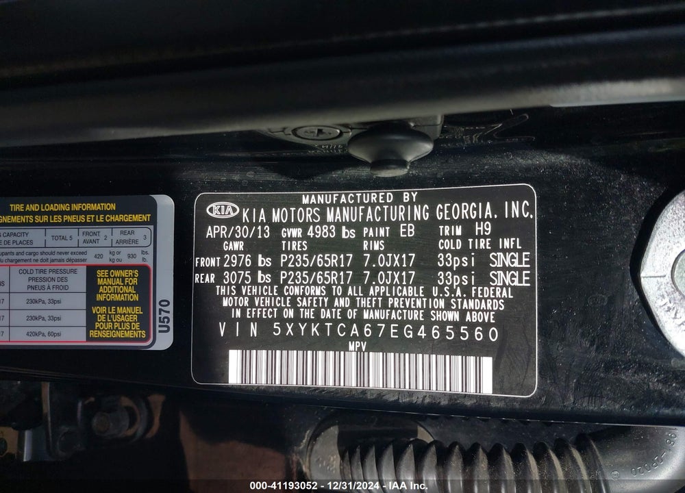 2014 KIA SORENTO LX VIN: 5XYKTCA67EG465560