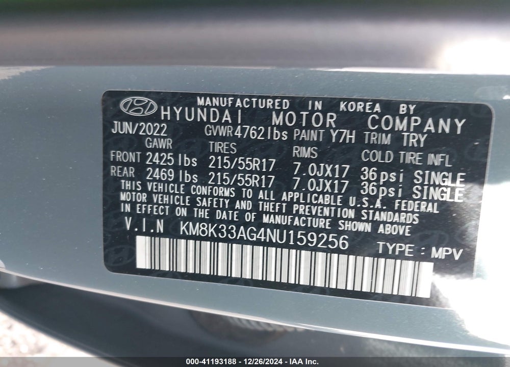2022 HYUNDAI KONA ELECTRIC SEL VIN: KM8K33AG4NU159256