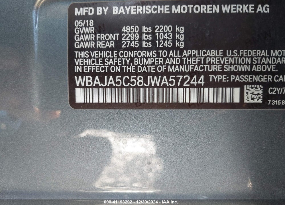 2018 BMW 530I VIN: WBAJA5C58JWA57244