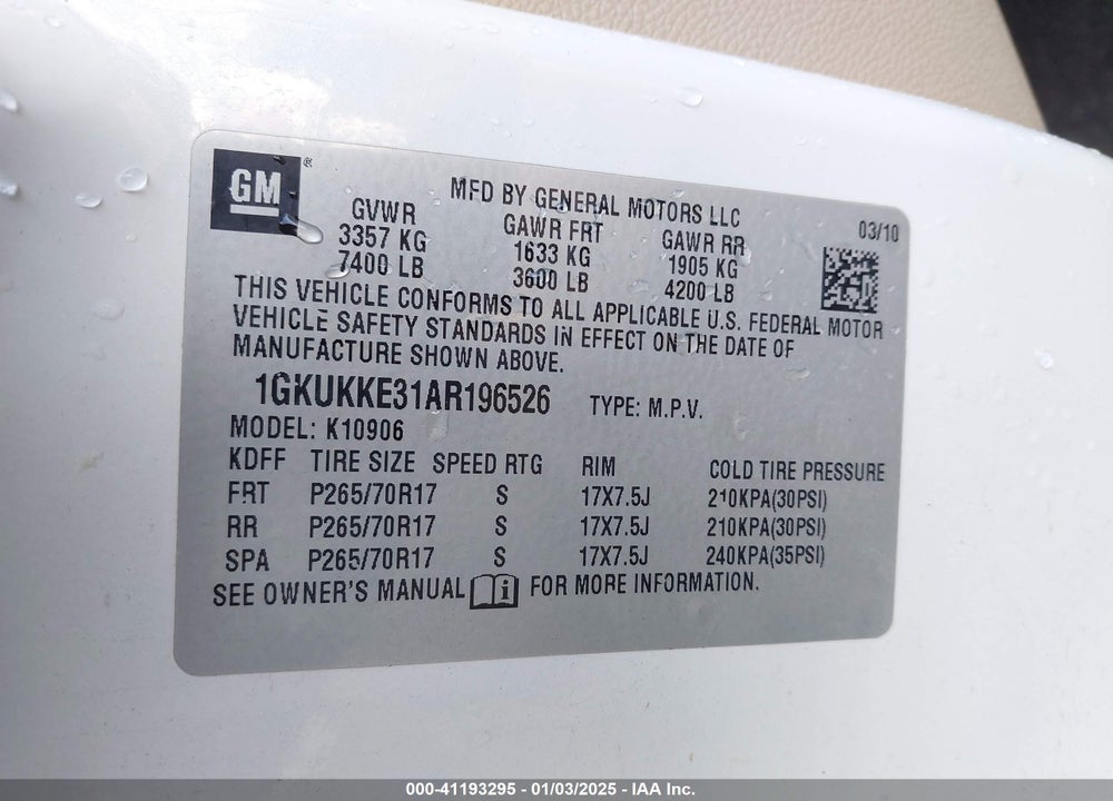 2010 GMC YUKON XL 1500 SLT VIN: 1GKUKKE31AR196526
