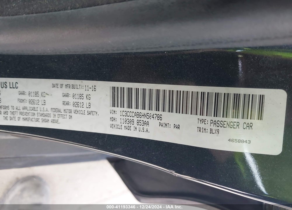2017 CHRYSLER 200 VIN: 1C3CCCAB6HN504786
