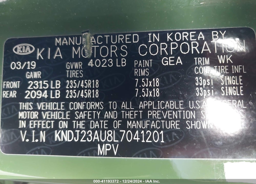 2020 KIA SOUL X-LINE VIN: KNDJ23AU8L7041201