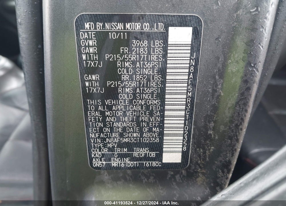 2012 NISSAN JUKE SL VIN: JN8AF5MR3CT102358