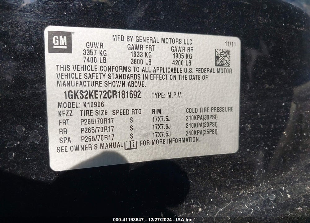 2012 GMC YUKON XL 1500 SLT VIN: 1GKS2KE72CR181692