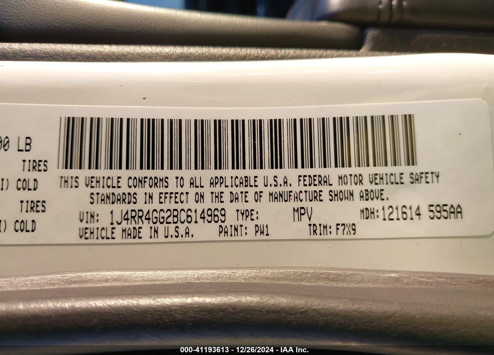 2011 JEEP GRAND CHEROKEE LAREDO VIN: 1J4RR4GG2BC614969