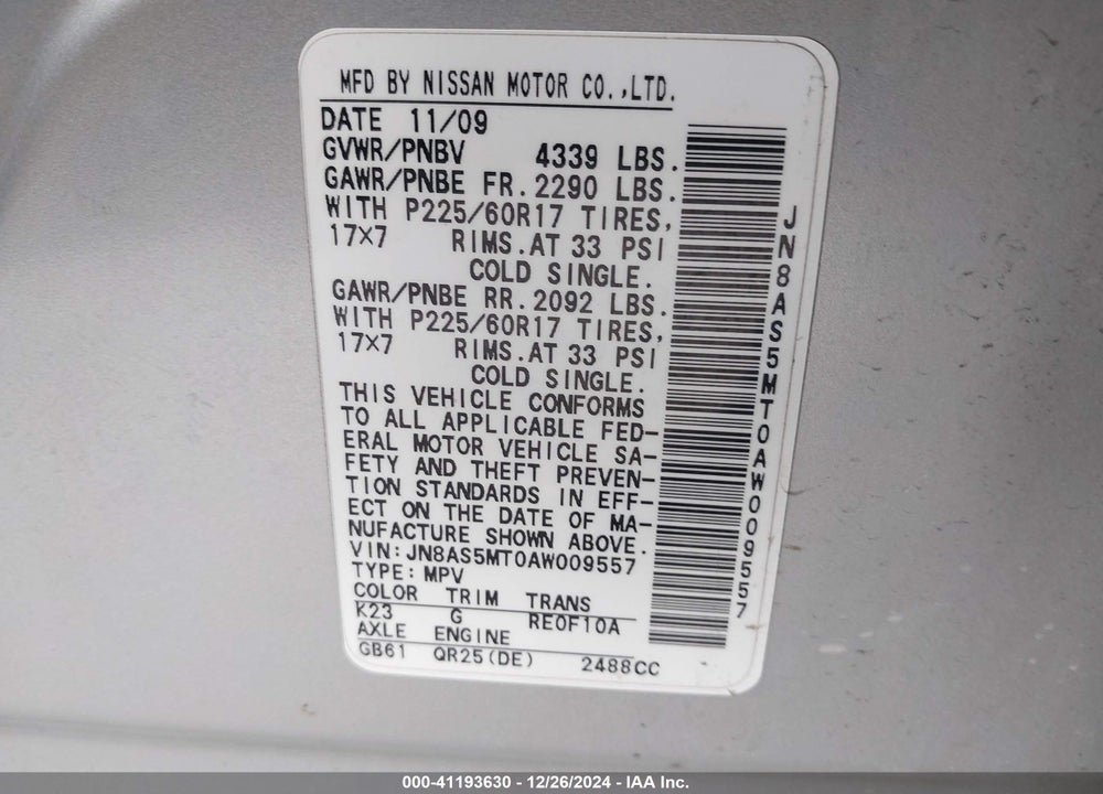 2010 NISSAN ROGUE SL VIN: JN8AS5MT0AW009557