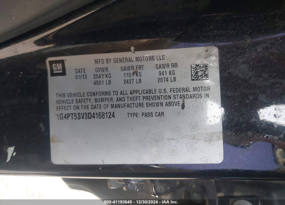 2013 BUICK VERANO PREMIUM GROUP VIN: 1G4PT5SV3D4168124