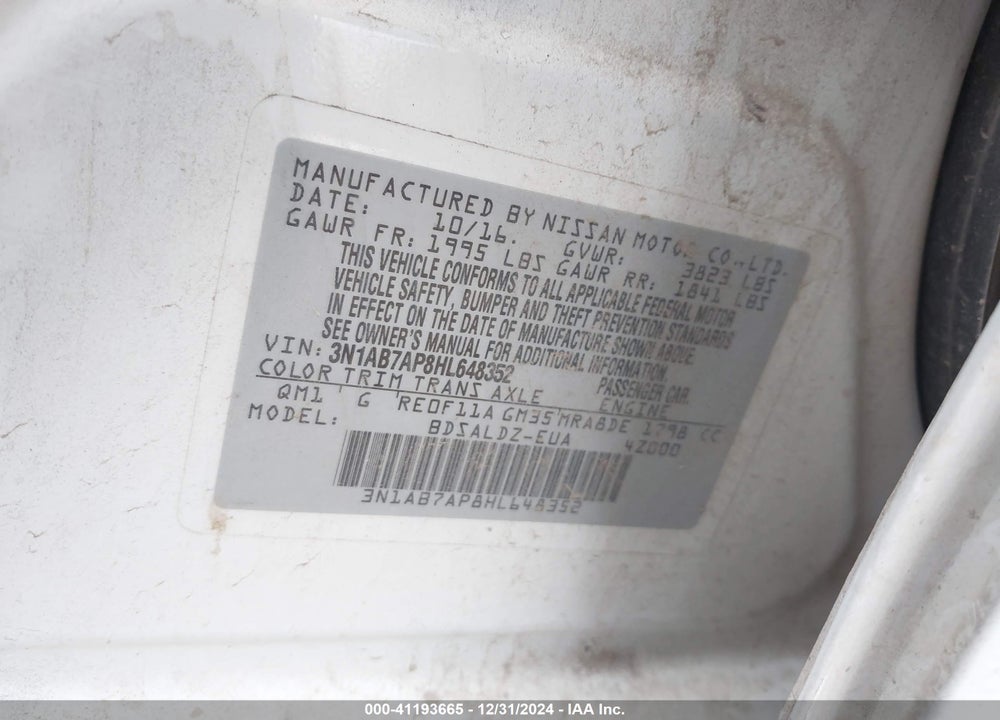 2017 NISSAN SENTRA VIN: 3N1AB7AP8HL648352
